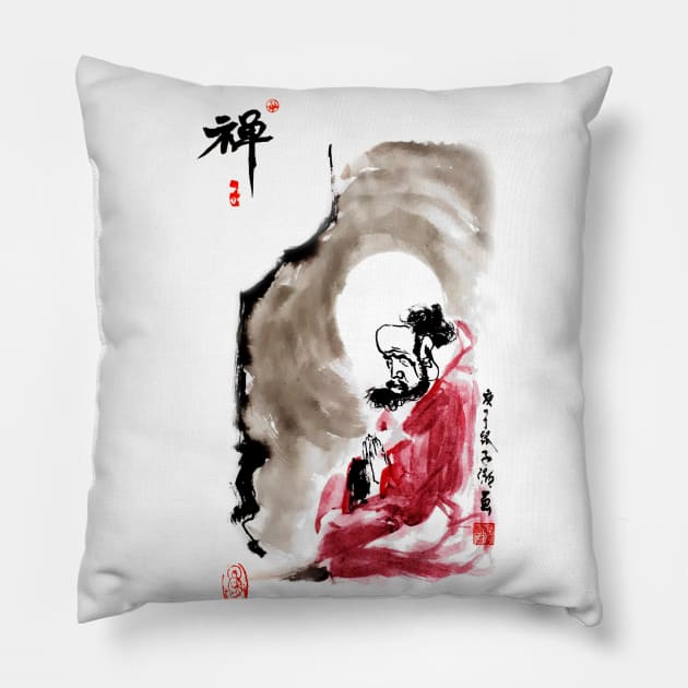 Bodhidharma Meditates 01 Pillow by Huluhua