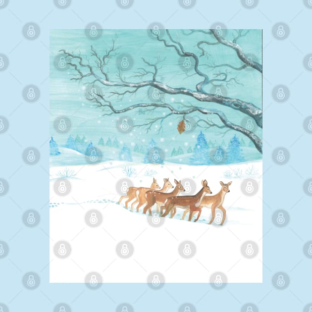 Roe Deer in white Winter by Julia Doria Illustration