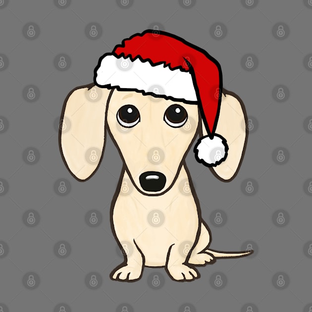 Cream Dachshund with Santa Hat Cute Wiener Dog Christmas by Coffee Squirrel