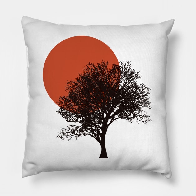 Sunset tree Pillow by RedGraph