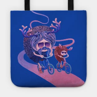 Bike ridding monsters Tote