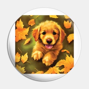 Golden Labrador Puppy in Beautiful Autumn Leaves Pin