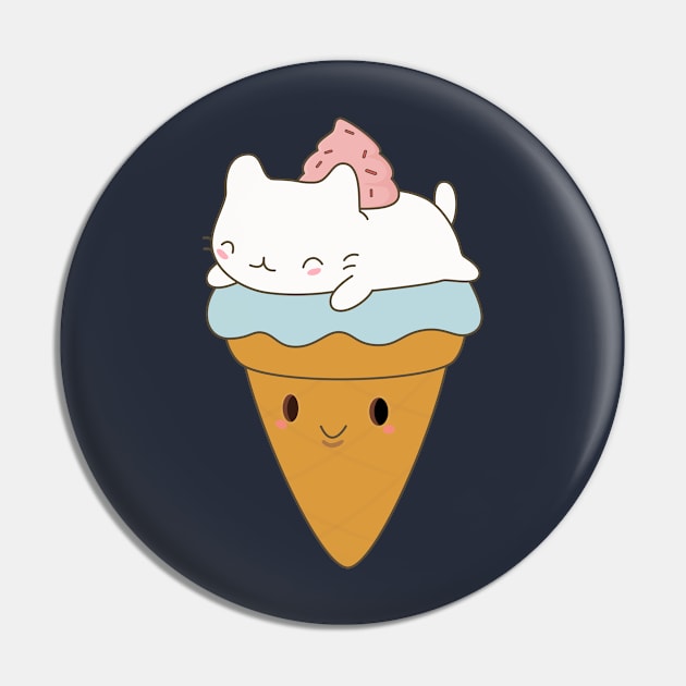 Kawaii Ice Cream Cone Cat T-Shirt Pin by happinessinatee