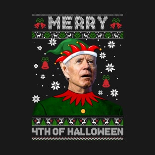 Funny Joe Biden Merry 4th Of Halloween Ugly Christmas Sweater T-Shirt