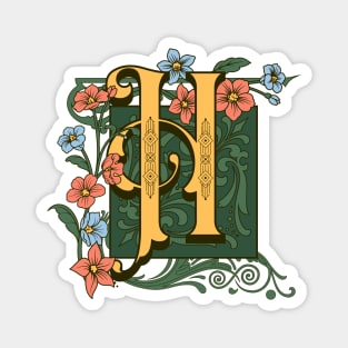 Art Nouveau Letter H, Ornamental Letter H, Art Deco Magnet