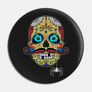 Sugar Skull Mustache Spider Pin