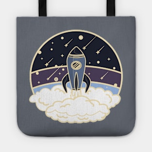 Vintage styled spaceship launch in purple Tote