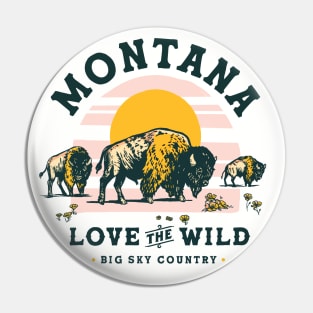 Big Sky Country, Montana. Cool Retro Travel Art Featuring A Buffalo Pin