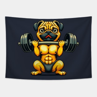 Pug Weightlifting Funny Men Fitness Gym Workout Tapestry