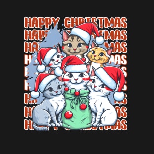 Cat Family in Santa Hats T-Shirt