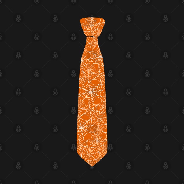 Funny Spider Web Orange Tie - Halloween by HappyGiftArt