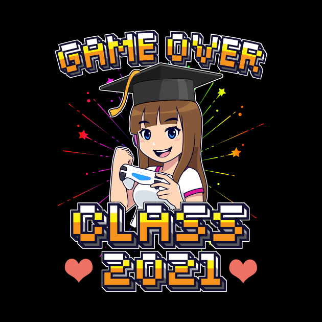 Game Over Class of 2021 Graduation Girl Loves Anime Gaming by Ramadangonim