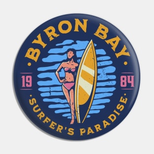 Vintage Byron Bay, Australia Surfer's Paradise // Retro Surfing 1980s Badge Pin