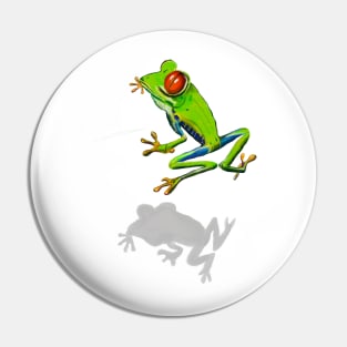 Green Red eyed tree frog in 3d -  optical illusion rain forest science fiction gift Lizard dragon zoology Pin