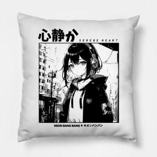 Black and White Japanese Anime and Manga Streetwear Kawaii Waifu Girl Pillow