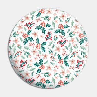 Merry and Bright Mistletoes and Poinsettia flowers on white Pin