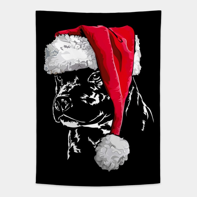 Funny Staffordshire Bull Terrier Santa Christmas dog mom Tapestry by wilsigns