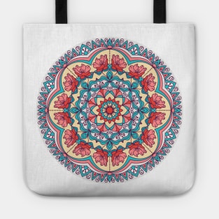 Colorful Floral hand drawn Mandala. Circle ornament in retro colors. Tote