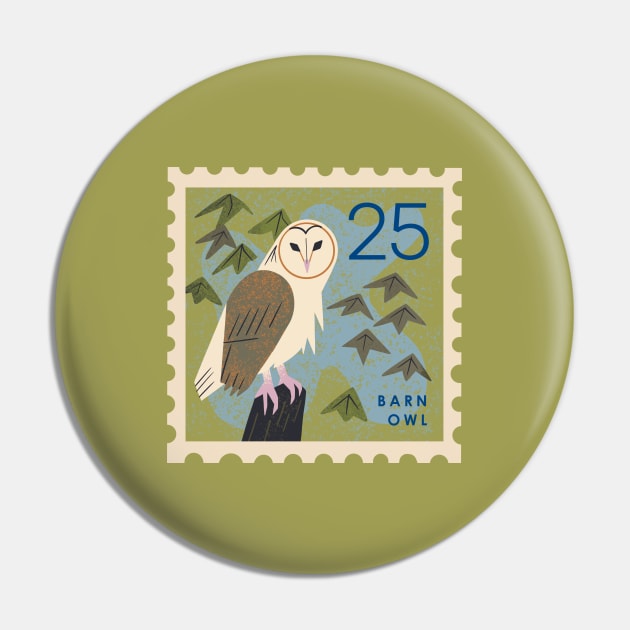 Barn Owl Postage Stamp Pin by Renea L Thull