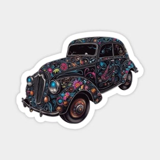 Car - an old retro car painted with psychedelic shapes and colors Magnet