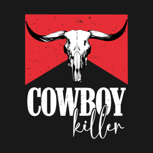 Western Cowgirl Punchy Pink Cowboy Killers Bull Horn Skull T-Shirt