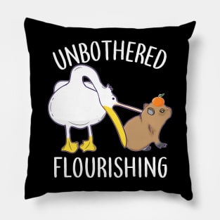 Unbothered Flourishing Capybara Pelican Funny Meme Cute Meme Pillow