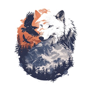 white wolf and raven T-Shirt