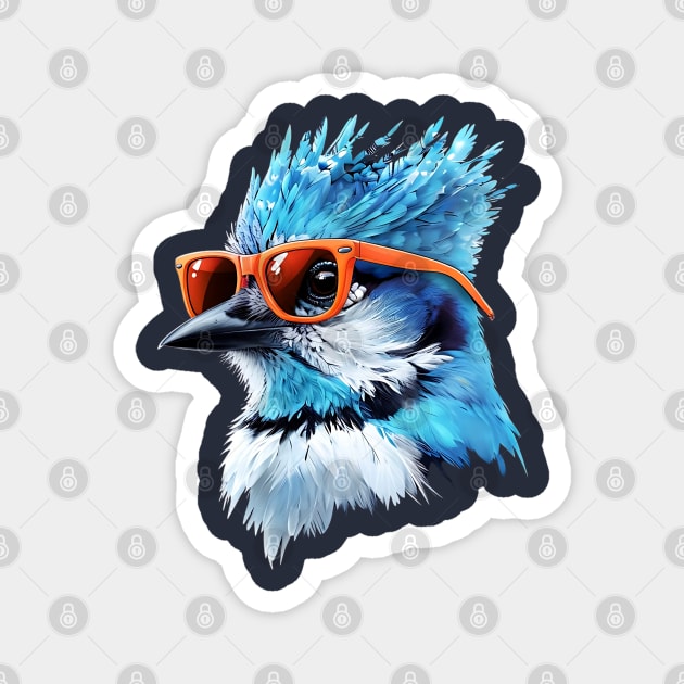 Blue Jay Wearing Sunglasses Magnet by Creatifly Graphic Tees