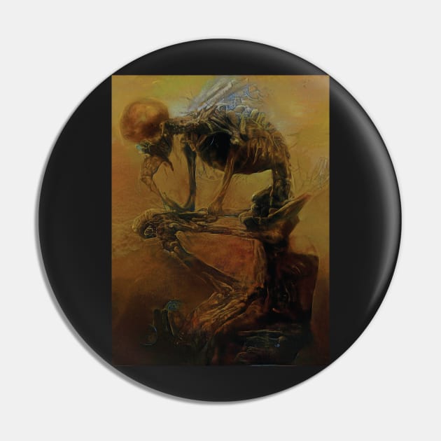 Beksinski - The Thinker Skeleton - Zdzisław Beksinski Style Pin by QualityArtFirst