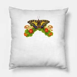 Old World Swallowtail Butterfly and Nasturtiums Pillow