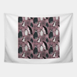 Snowy Penguins - Dusty Rose Tapestry