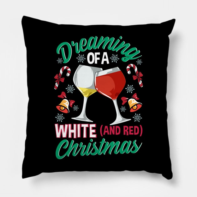 Dreaming Of A White And Red Christmas Wine Drinking Pillow by E