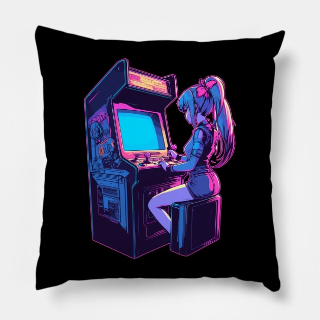 Retro vaporwave gaming machine Pillow by TomFrontierArt