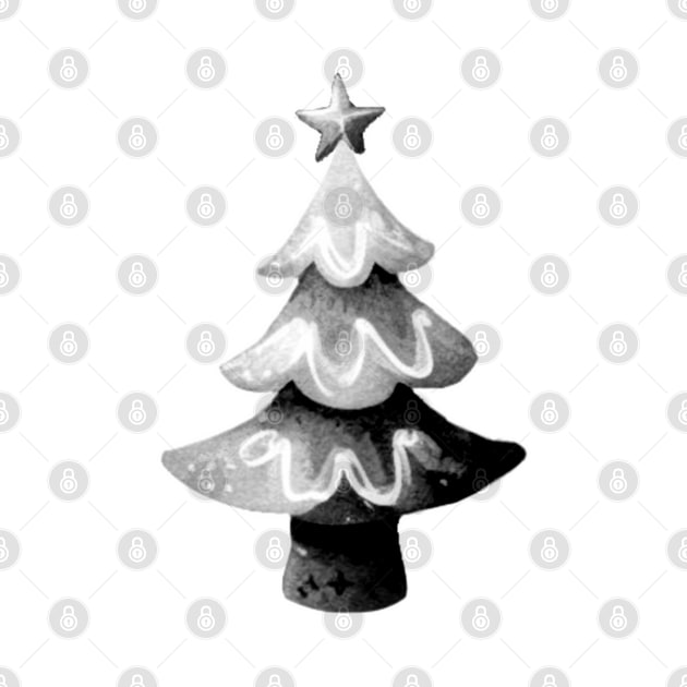 Monochrome Christmas Tree - Fir Tree Watercolor Illustration / Painting by Star Fragment Designs