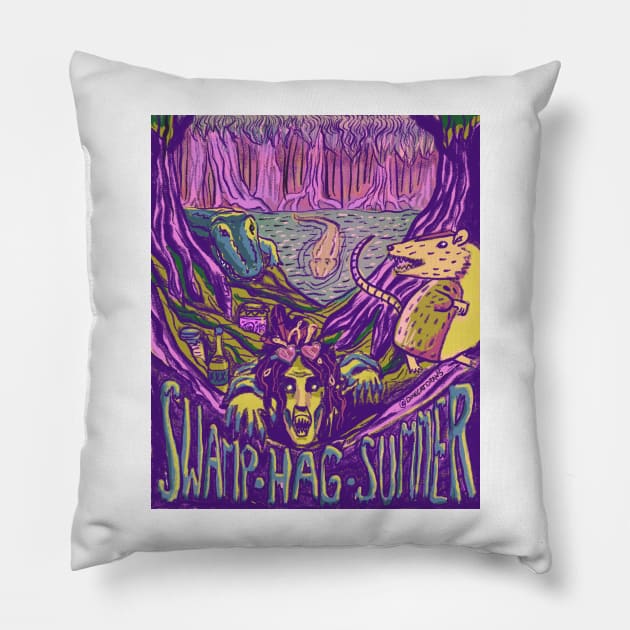 Swamp Hag Summer Pillow by DinoCatDraws