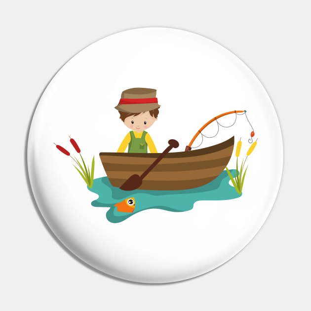 Fishing Boy, Fishing Rod, Fisherman, Brown Hair Pin by Jelena Dunčević