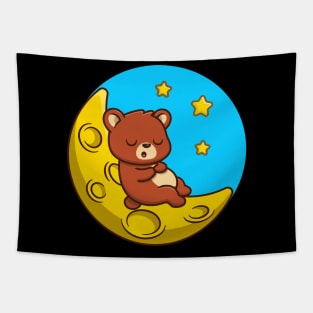 Cute Bear Sleeping On Moon Tapestry