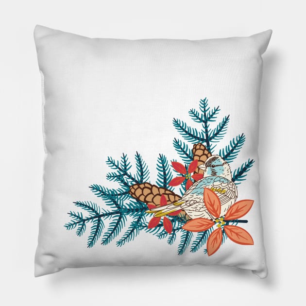 Cute Nesting Bird in Pine Pillow by SWON Design