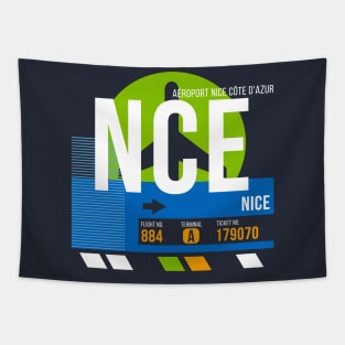 Nice (NCE) Airport // Retro Sunset Baggage Tag Tapestry