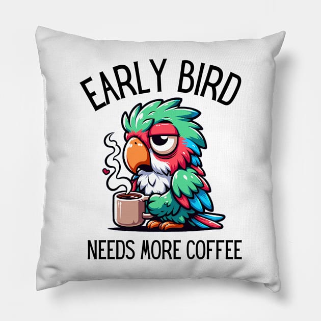 Sleepy Parrot Morning Coffee Lover Pillow by DefineWear