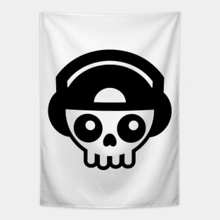 Skull With Headphones Minimalist Aesthetic Design Tapestry