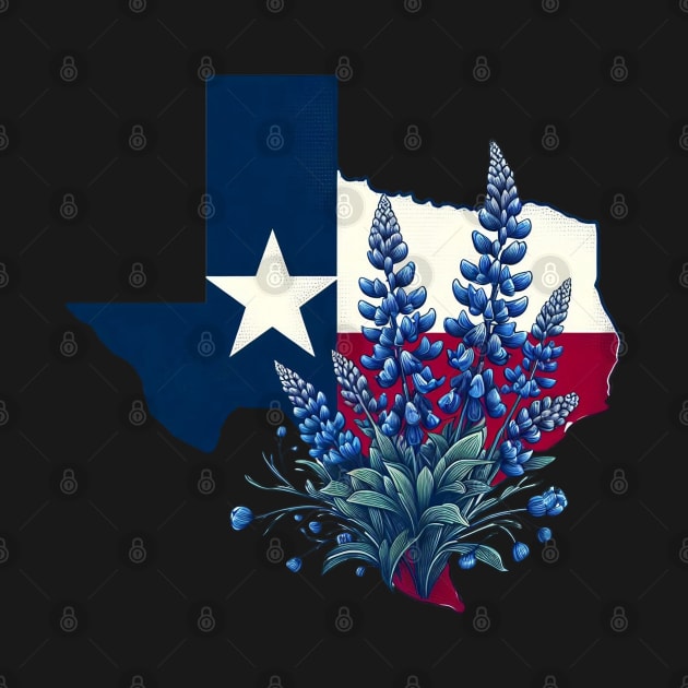 Texas Wildflowers - Texas Flag with Bluebonnets by JessArty