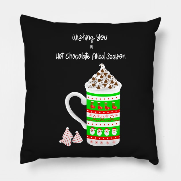 Hot Chocolate for Santa Cozy Winter Mugs on Sky Blue Pillow by MarcyBrennanArt