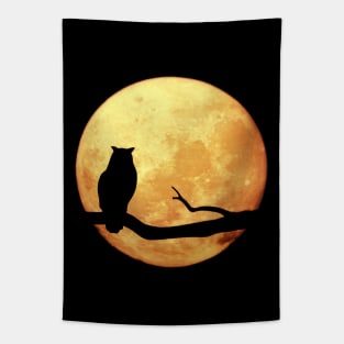 Yellow Moon Owl Shadow Halloween Design Tapestry