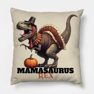 Mamasaurus Rex Happy Thanksgiving Retro Pumpkin Funny Design Pillow