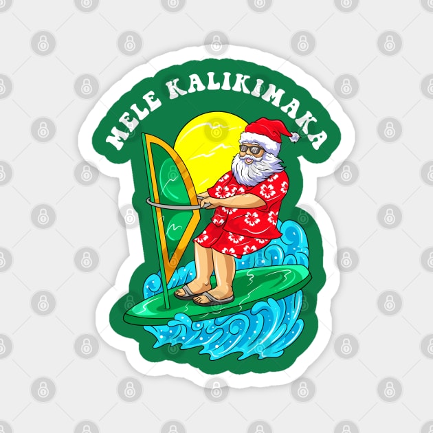 Mele Kalikimaka Santa Wind Surfing Christmas In July Magnet by E