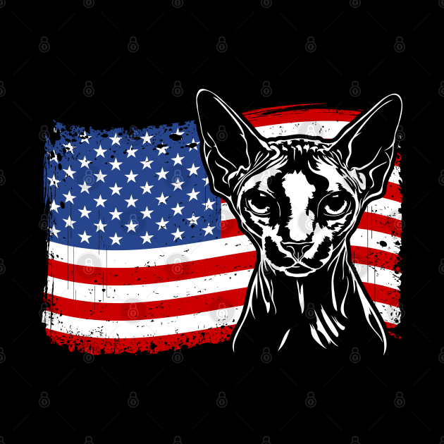 Proud Sphynx American Flag patriotic cat by wilsigns