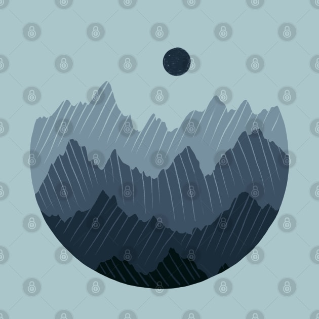 Blue Monochromatic Mountain Range in a Circle by narwhalwall