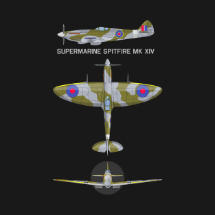 Spitfire MK XIV British WW2 Fighter Plane Diagram Gifts T-Shirt