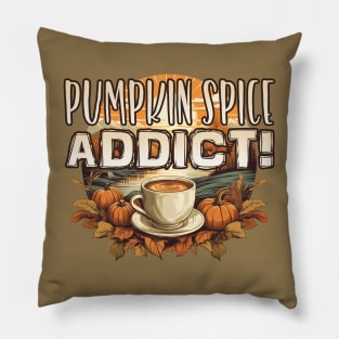 Funny Fall Pumpkin Spice Addict, Coffee Latte Frape Autumn Leaves Pillow